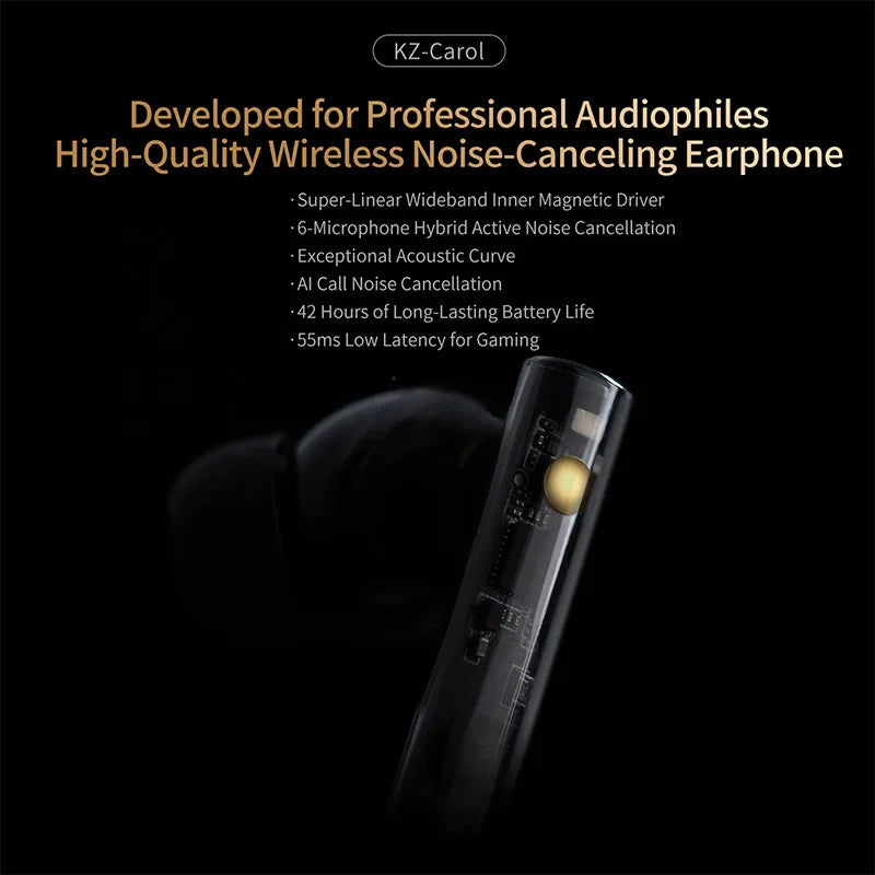 KZ Carol TWS Earphone 6 MIC Active Noise Canceling True Wireless waterproof Bluetooth 5.3 Stereo Earbuds