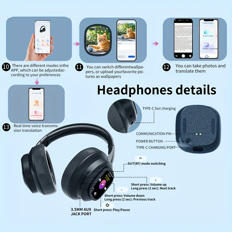 for HYUNDAI HY - X1 PRO AI Translation LCD Touch Global Business Travelers International Meetings 2025 Trendy Headphones