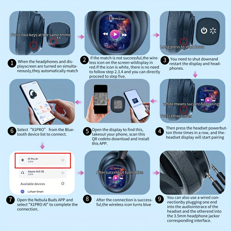 for HYUNDAI HY - X1 PRO AI Translation LCD Touch Global Business Travelers International Meetings 2025 Trendy Headphones